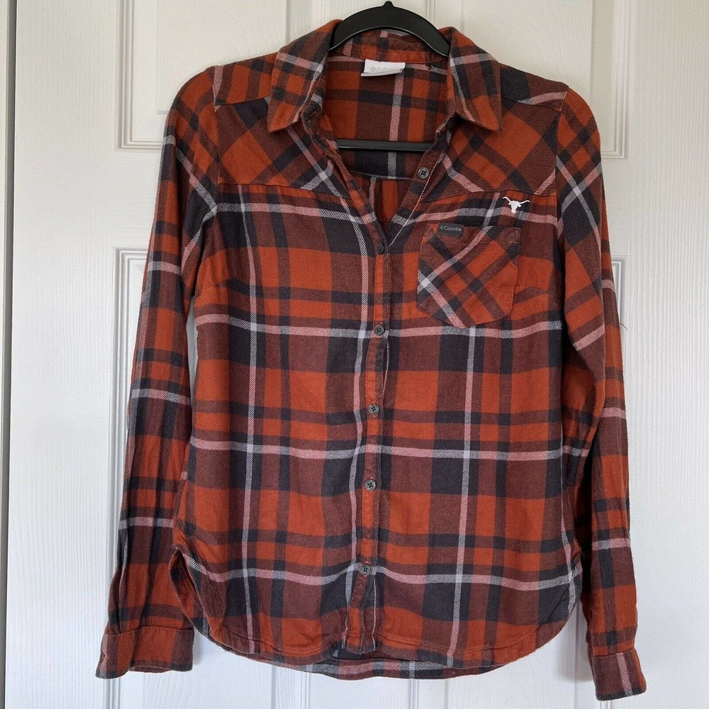 Texas Longhorns Columbia Womens Small Flannel Plaid Burnt Orange Long Sleeve S